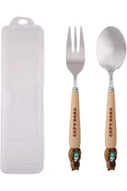CapyBara Design Kids Cutlery Set with Case - 2-Piece Stainless Steel BPA Free Cutlery Set Includes Spoon, Fork and Case for Lunch Box, Picnic and Travel (Brown w/Cup)