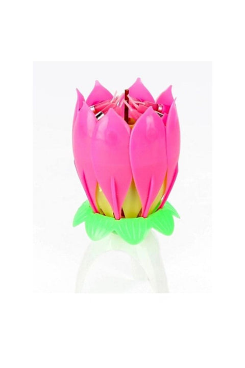 Romantic Musical Lotus Flower Birthday Music Candle for Birthday Cake Decor Pink/Yellow/Green