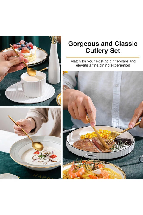 BuyOn Cutlery Set 24 Pieces Stainless Steel Tableware Dinner Mirror Polished for 6 (CLASSIC GOLD)