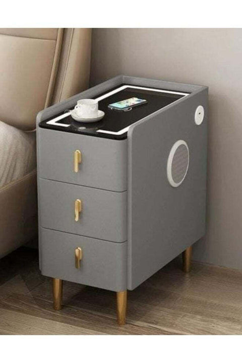 Smart Bedside Table Bedroom Bedside Cabinet with drawers Nightstand, With Charging, Modern Night Table With LED Light Tables. (Gray)