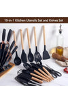19-Piece Silicone Kitchen Utensil Set – Heat-Resistant Cooking Tools with Wooden Handles - Nonstick & BPA-Free Stainless Steel Kitchen Utensil Set with Holder