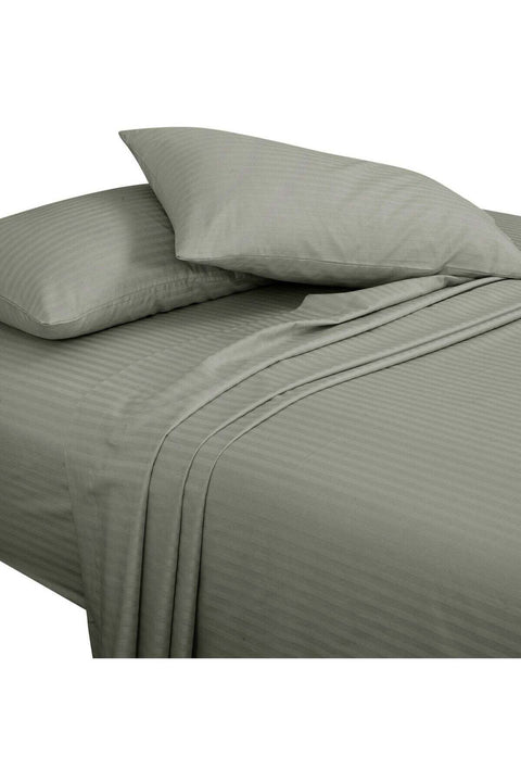 3 Pieces 1cm Stripe Bed Sheets King (180x200+30 cm) - Soft Satin Sheet Set - Grey