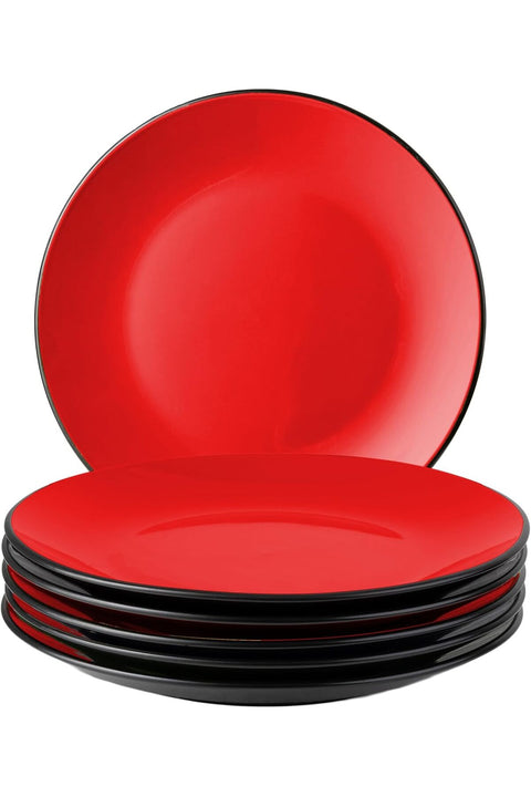 – 6 x Plate/Dinner Plate Set Stoneware Ceramic Tableware Set - Le Papillon Collection (Red, 26 cm)