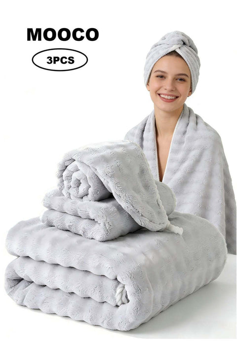 MOOCO Bath Towel Large, 3-Piece Set (90*170CM Bath Towel, 35*75CM Hand Towel, 25*65CM Bath Cap) - Quick Dry, Highly Absorbent, Thick, Soft Hotel Towels for Bath and Spa, Gray