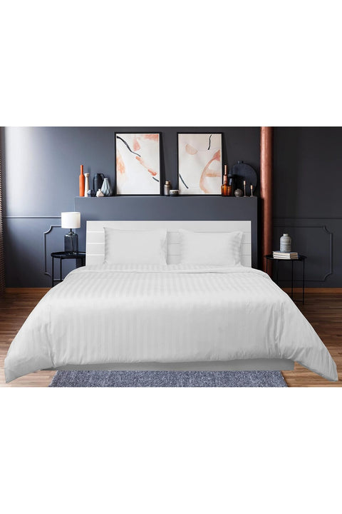 Double Duvet Cover Set - 3 Pieces, 100% Cotton Sateen, 250 TC, 1-Inch Stripe, White