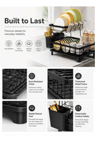 Dish Rack, 2 Tier Rustproof Large Capacity Dish Drying Rack with Automatic Drainage, Multi-functional Storage Organizer for Kitchen Counter