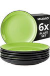 – 6 x Plate/Dinner Plate Set Stoneware Ceramic Tableware Set - Le Papillon Collection (Green, 21 cm)
