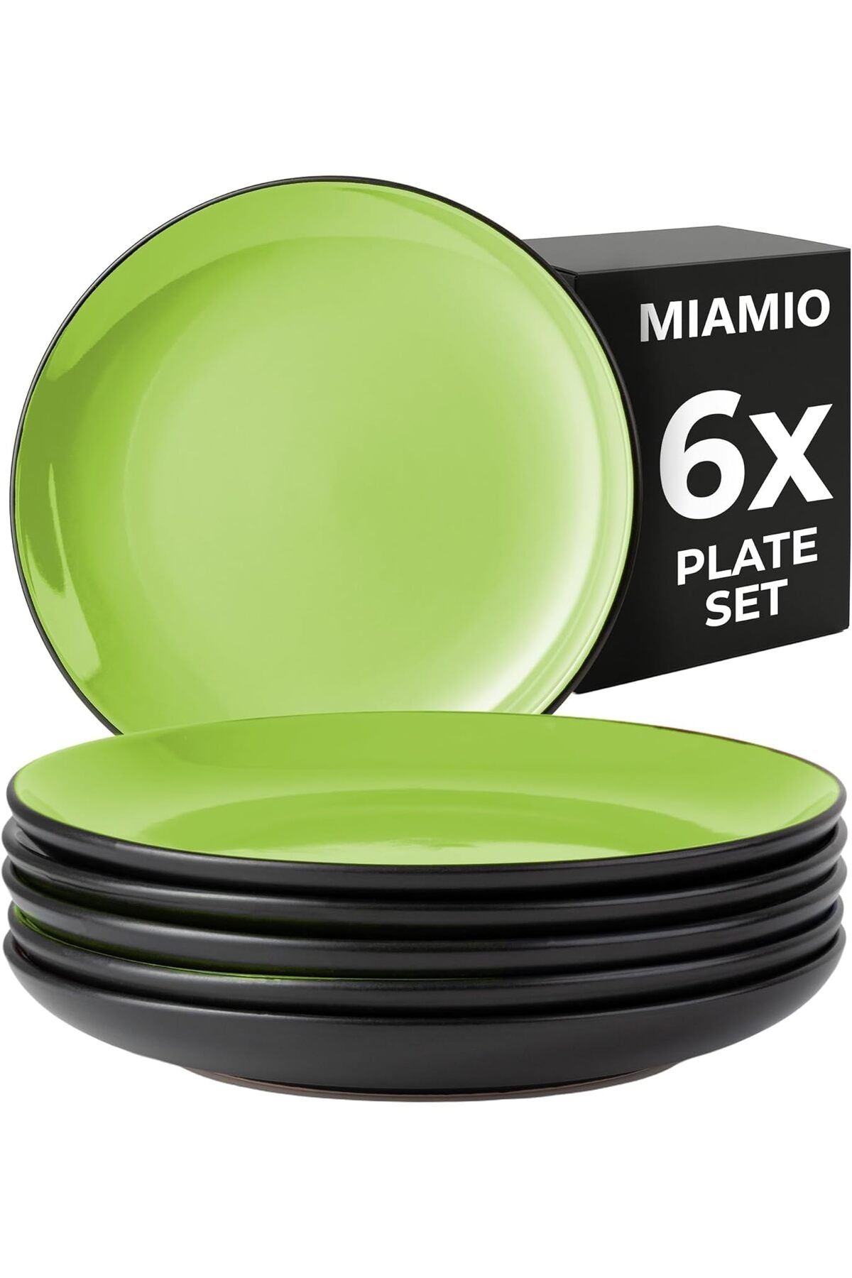 – 6 x Plate/Dinner Plate Set Stoneware Ceramic Tableware Set - Le Papillon Collection (Green, 21 cm)