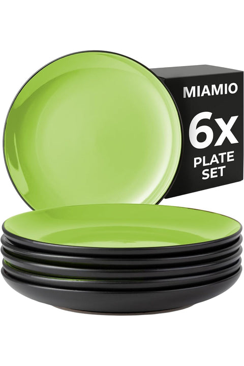 – 6 x Plate/Dinner Plate Set Stoneware Ceramic Tableware Set - Le Papillon Collection (Green, 21 cm)
