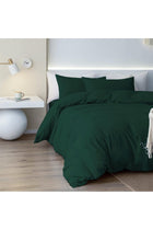 Bed Linen 220 x 240 cm Cotton Green 3-Piece Dark Green Plain Double Duvet Cover Set with Zip