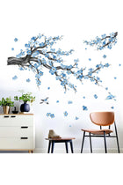 Cherry Blossom Wall Decals for Bedroom: Peel and Stick Flower Bird Blue Floral Tree Branch Wall Stickers - Living Room Office Bathroom Wall Decor