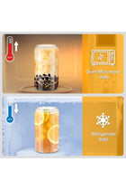 Glass Cups with Bamboo Lids and Straws,16OZ Ice Coffee Cup, Beer Can Shaped Drinking Glasses Set of 2