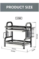 Zefzon 2 Tier Dish Drying Rack with Drain Tray – Large Capacity Kitchen Dish Drainer, Stainless Steel Countertop Dish Rack Organizer with Cutlery Holder & Cutting Board Slot