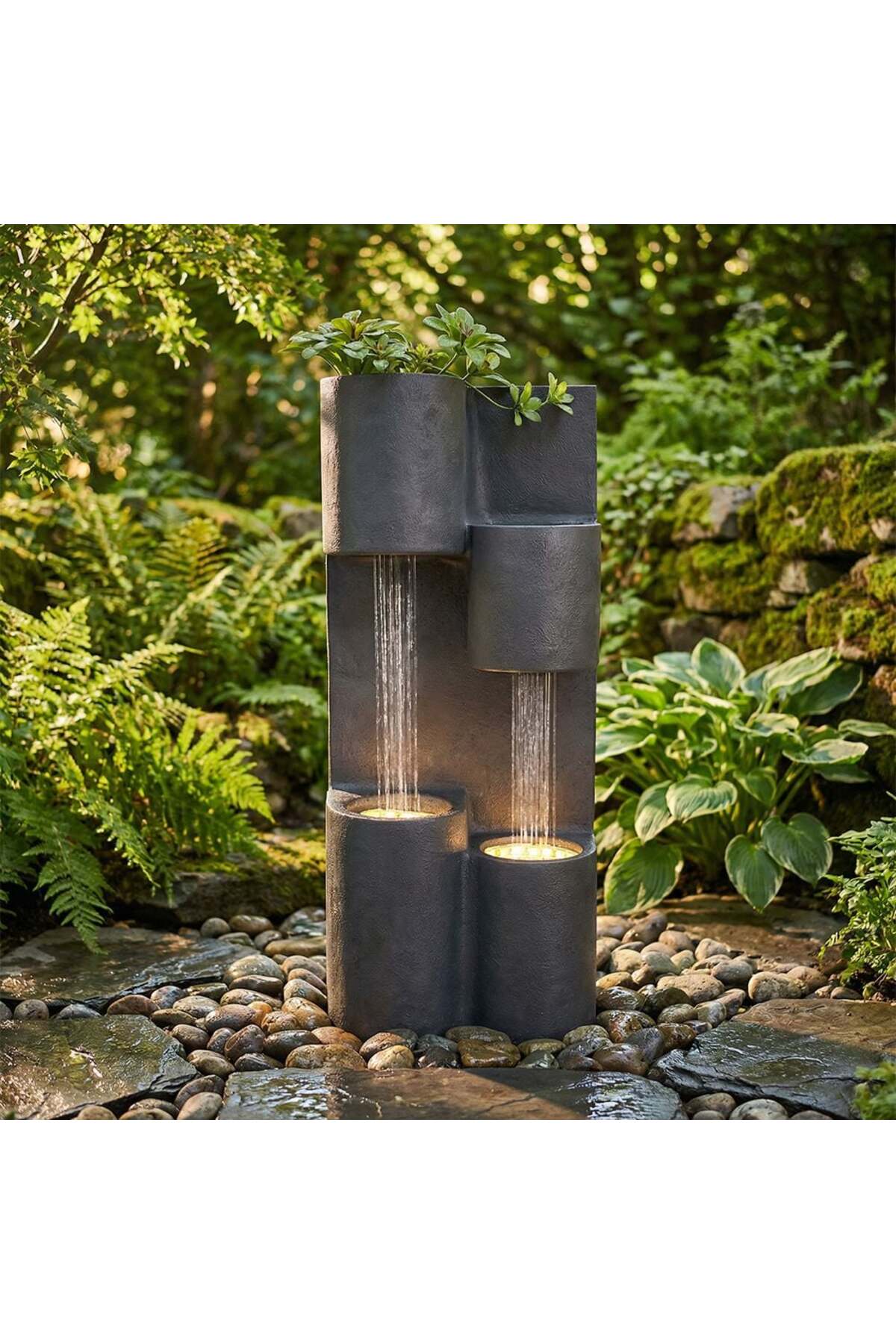 New In Modern Fountain with LED Yellow strips 26x20x60cm Black