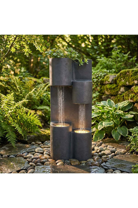 New In Modern Fountain with LED Yellow strips 26x20x60cm Black
