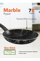 4 Piece Cook Marble Fry Pan Set 7-Layer Granite Coating Non-Stick Surface with Bakelite Handle 18-20-24-28 Marble Black