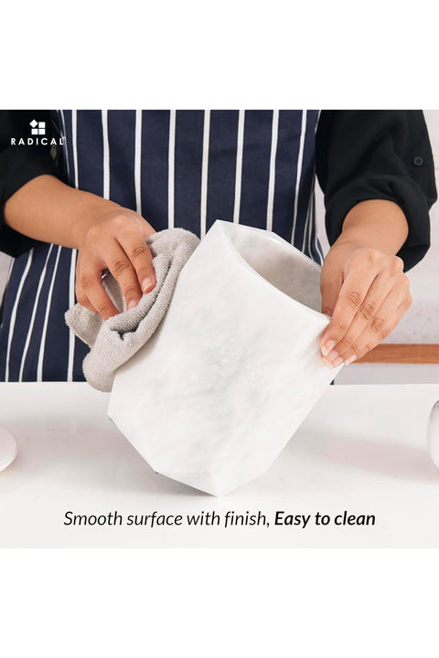 White Marble Utensil Holder 6.5 Inch, Natural Stone Kitchen Counter Organizer Canister for Cooking Tools, Spoon & Flatware Storage, Luxury Kitchen Decor Accessory