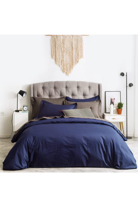 SUSYBAO 3 Pieces Duvet Cover Set 100% Natural Cotton Queen Size 1 Duvet Cover 2 Pillow Shams Navy Blue