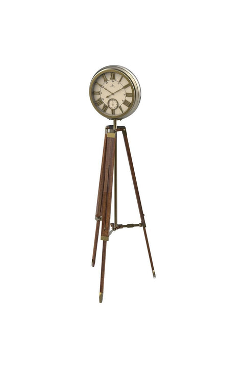 Solid Wood Frame Metal and Wooden 6680A/ Stand Tripod Floor Clock/ Adjustable /Vintage Brass/ Antique Look Wooden Grandfather(135cm to 180cm)