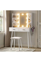 Vanity Desk, Makeup Dressing Table Vanity Bench with Mirror and Lights, Vanity Table Set with Stool, Multifunctional Dresser Cabinet with Storage Shelves and Drawers for Women Girls (SZZ014)
