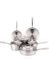 10 Piece Triply Stainless Steel Cookware Set, set includes 1x16cm Saucepan with lid, 1x18cm Saucepan with lid, 1x24cm Casserole with lid, 1x26cm Sautee P an with lid, 1x20cm open Frypan, 1x2
