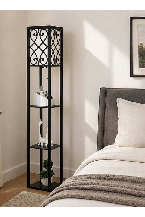 Modern Floor Lamp with Shelves, 3-Tier Display Shelf Lamp with E27 Base, Standing Corner Lamp with Pull Chain