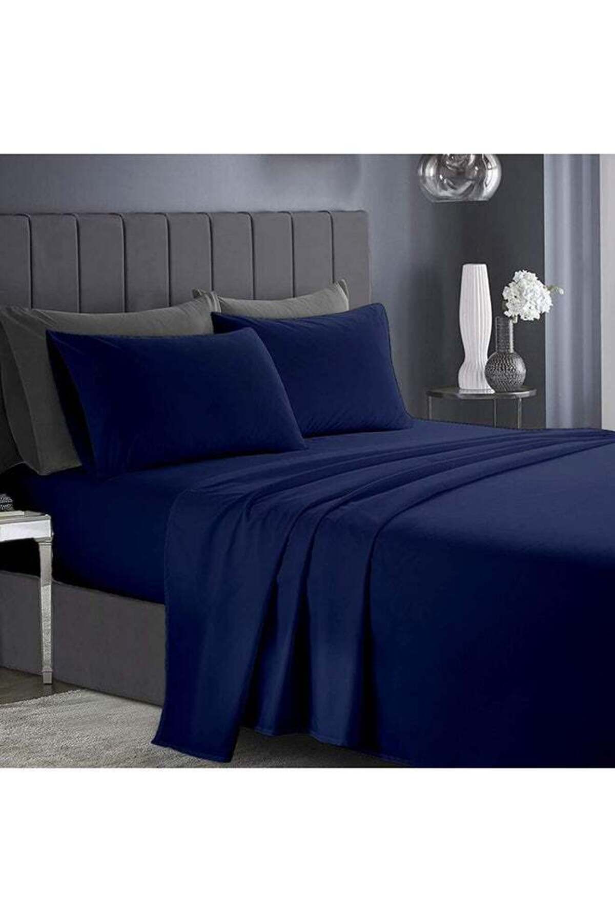 Queen Bed Sheet Set Navy Blue – 4 Piece Bedding Set, Soft Brushed Microfiber