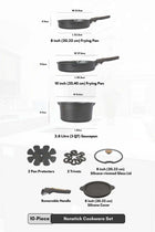 10-Piece Nonstick Cookware Set with Detachable Handle, Stackable Pots & Pans, PFOA-Free Aluminum Healthy Cooking Set with Pour Spouts, All Kitchen Stovetop Compatible, Dishwasher Safe (Black)
