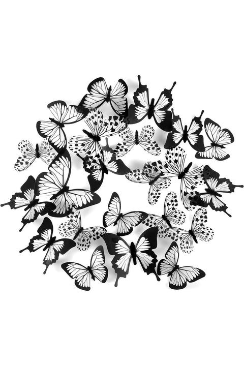 24pcs 3D Butterfly Wall Stickers Black White Butterfly Wall Decals Art Removable Mural Stickers Artificial Wall Butterflies for Crafts Home Room Bedroom DIY Decor Wallpaper
