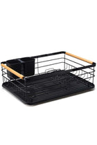 Beram Dish Drying Kitchen Rack, Drainboard and Utensil Holder, Storage Organizer, Utensils Holder, Wooden Handles, One Tier Design, Black