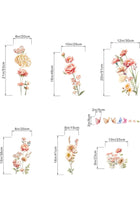 Boho Flowers Wall Stickers - Wildflower Grass Butterflies Floral Wall Stickers - Girls Bedroom Living Room Sofa TV Background Home Wall DecorB