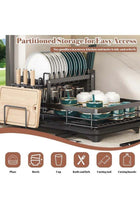 Rust-Resistant 2-Tier Kitchen Dish Drainer Rack with Swivel Drainage Spout, Multifunctional Countertop Organizer with Utensil, Cup and Cutting Board Holders, Black