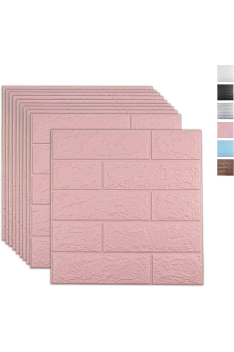 10 PCS Pink 3D Wall Panels, 14.5 sq.feet Coverage, Printable Wallpaper Sticker with Self-Adhesive Waterproof Brick PE Foam Wall Panels Peel and Stick for Interior Wall Decor Home Decoration