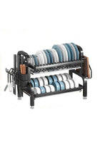 2 Tiers Dish Drying Rack and Drainboard Set for Kitchen Counter, Stainless Steel Dish Racks with Cups Holder, Utensil Holder, Cutting Board Holder.