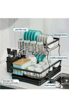 Dish Drying Rack, 2 Tier Dish Racks for Kitchen Counter, Stainless Steel Kitchen Dish Drying stand,Detachable Capacity Dish Drainer Organizer with Utensil Holder, Drain Board,Black