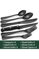 24-Piece Black Silverware Set with Steak Knives, Black Flatware Set for 4, Food-Grade Stainless Steel Tableware Cutlery Set, Mirror Finished Utensil Sets for Home Restaurant
