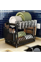 Black Dish Drying Rack Heavy Duty Carbon Steel Multi Tiered Shelf for Plates Bowls Cups Cutlery