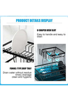 Large Dish Drying Rack for Kitchen Counter, Detachable Large Capacity Dish Drainer Organizer with Utensil Holder, 2-Tier Dish Drying Rack with Drain Board - Black