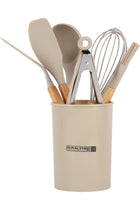 RF12957 7-Piece Silicone Kitchen Utensils Set with Wooden Handles – Heat-Resistant Cooking Tools with Holder, Spatula, Turner, Ladle, Oil Brush, Whisk & Food Tongs
