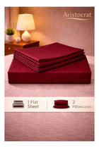 3‑Piece Striped Microfiber Flat Bed Sheet Set, suitable for Queen and King sizes, Maroon