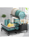 Dish Drying Rack, Multifunctional Dish Rack, Rustproof Kitchen Dish Drying Rack with Drainboard, Space-Saving 2-Tier Dish Drying Rack with a Large Capacity for Kitchen Counter, Stainless Steel D