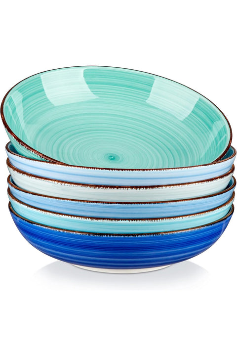 Bonita Pasta Bowls 1130ml, Large Ceramic Salad Bowls, Set of 6, Assorted Colors