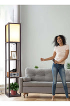 Floor Lamp with Shelves, Shelf Floor Lamp for Bedroom, Modern Standing Shelf Floor Lamp for Living Room Office- Walnut Black 42x15x29 cm