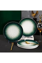 Set of 12 Ombre Green Ceramic Plates and Bowls - Microwave, Dishwasher, Oven Safe Tableware
