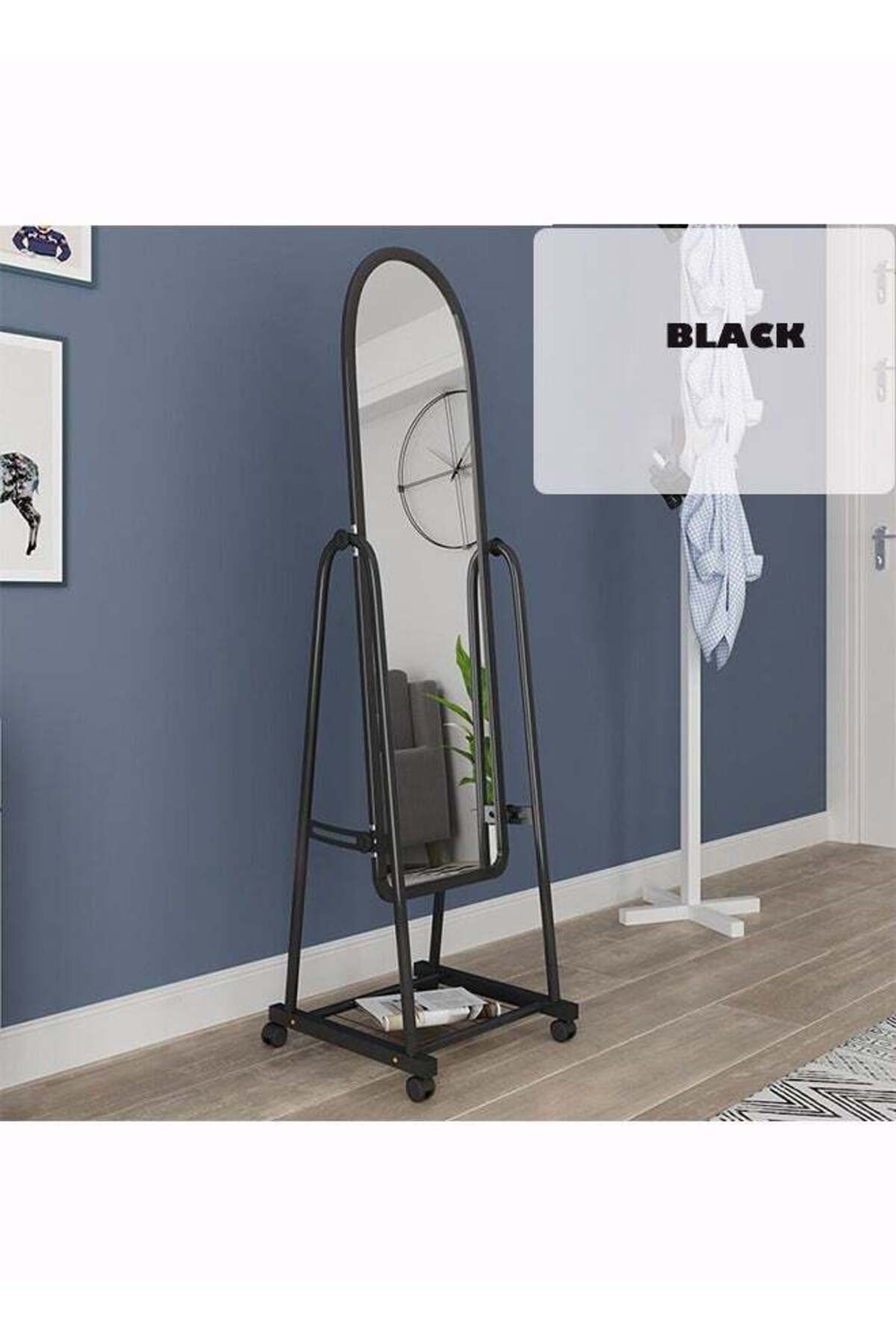 Full-Length Mirror Full boby Mirror with Wheels and Bracket Mobile Storage Rack Dressing Mirror for Dance Mirror in Bedrooms and Living Rooms (160 * 30CM, Black)