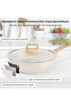 0TO1 12-Piece Granite Coating Cookware Set for All Stoves, Induction & Oven Safe, White