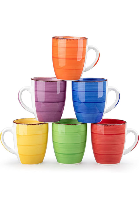 6 * 360ML Bonita Multicolour Set of 6 Mugs, Stoneware Coffee Mugs, Hot Cocoa Coffee Cups