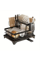 Black 2 Tier Dish Drying Rack With Drain Board And Utensil Holder
