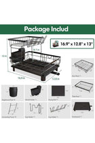 Home Care Dish Drainer Rack, 2 Tier Dish Drainer with Drip Tray and Drainer Mat, Stainless Steel Dish Rack with Utensil Holder, Swivel Spout, Draining Board for Kitchen Counter Black