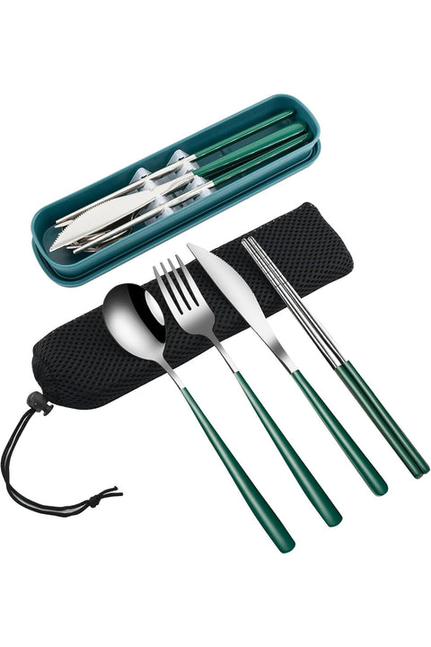 4 Pieces Portable Travel Cutlery with Storage Case, Stainless Steel Cutlery Reusable Cutlery Set